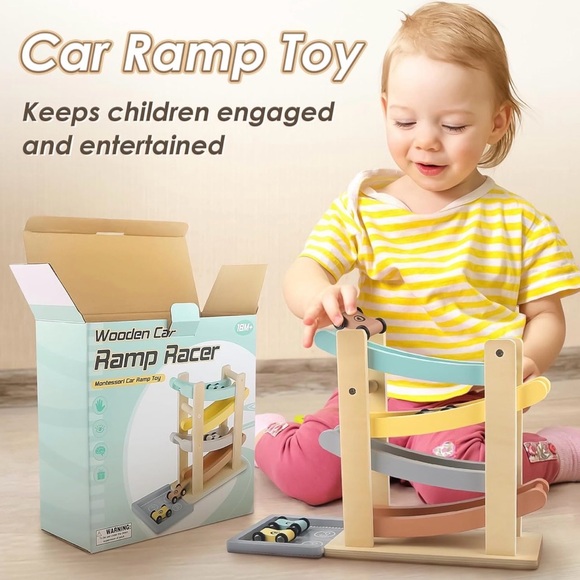 Colorful Wooden Car Ramp Racer Set - Picture 2 of 4